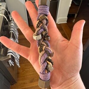 Lizzie Fortunato Industrial Braided Rope Bracelet purple tan pink w chain bolts